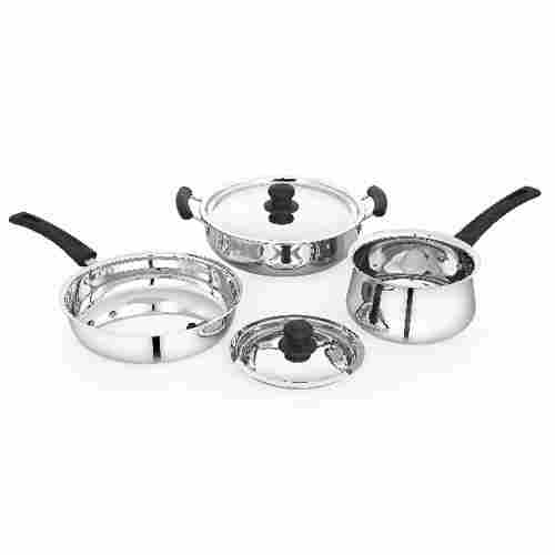 Mirror Finish Stainless Steel Classic Design Non Stick Cookware Set With 5 Pots