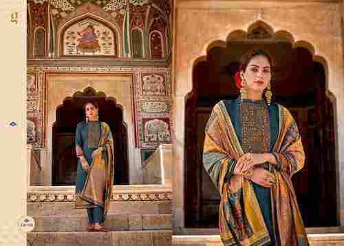 Pure Pashmina Digital Print With Elegant Embroidery Unstitched Ladies Suit Set