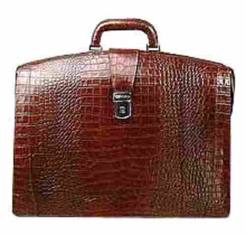 Brown Color High Grip Button Closure Unisex Plain Leather Executive Bag With Handle Strap