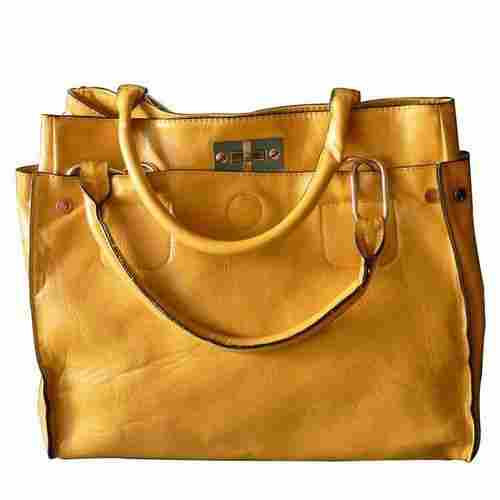 Fancy Appearance Type Plain Pattern Paille Color Ladies Premium Leather Purse Cum Handbag