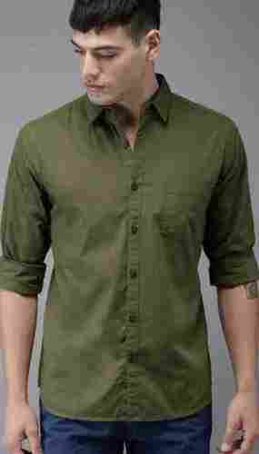 Mens Plain Casual Wear Olive Green T-Shirt With Front Chest Pocket