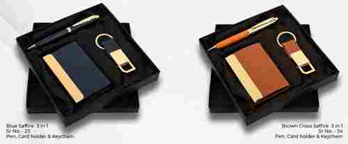 Leather Keychain With Card Holder, Diary, Pen Gift Set