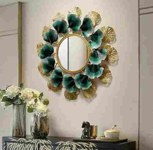 Round Shape Flower Design Metal Wall Mirror