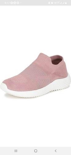 Various Colors Options Are Available Slipon Pink Ladies Flyknit Shoes For Running Purpose With White Eva Sole