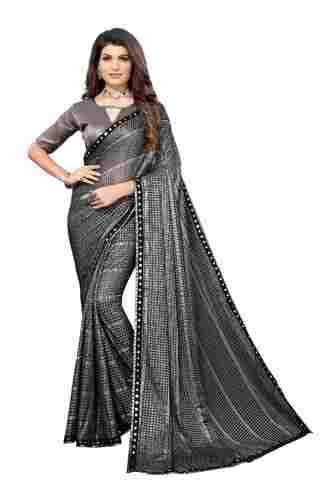 Knitted Silk Cotton with Lace Work Print Saree Comes with Knitted Blouse
