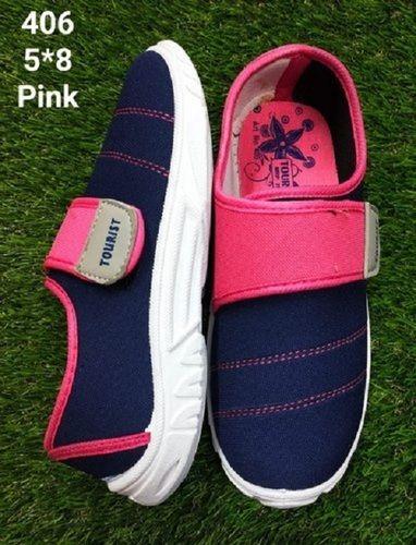 Various Colors Options Are Available Blue And Pink Lycra Upper Material Ladies Walking Shoes With White Pvc Sole