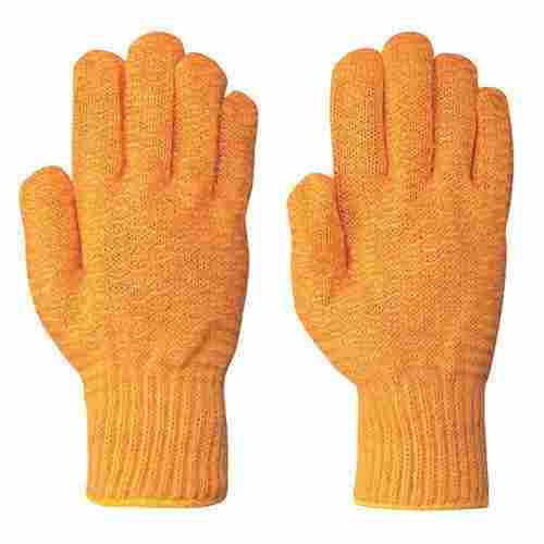 Poly Cotton Knitted Reusable Orange Color Double Side Safety Hand Glove