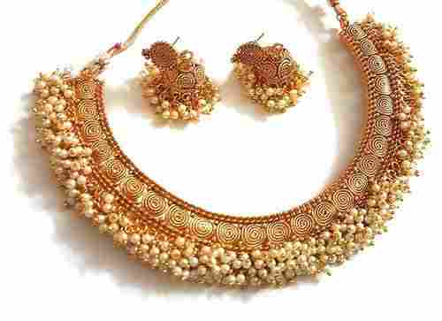 Ladies Gold Plated Choker Necklaces With Earrings Set