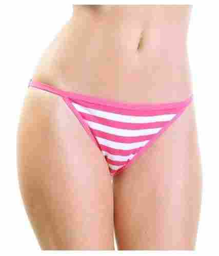 Pink And White Skin Friendly Regular Fit Shrink Resistance Breathable And Relaxed V Shape Ladies Cotton Striped Hipster Panties Inner Wear