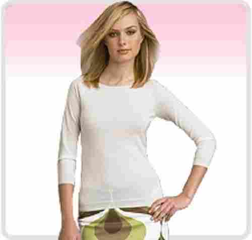 White Color Casual Wear Modern Fit Skin Friendly Shrink Resistance Highly Comfortable Relaxed And Breathable Ladies Full Sleeves Round Neck Plain Tops