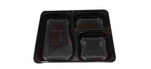 3 CP Compartment Black Food Grade Safe Plastic PVC Disposable Lid Food Meal Tray For Hotel Shop Party