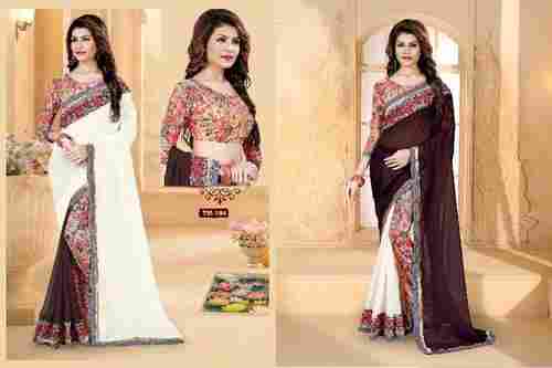 Designer Party Wear Multi-Color Print With Embroidery Work Georgette Saree With Blouse Piece
