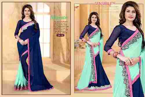Multi-Color Designer 2 Side Wear Bollywood Saree With Blouse Piece
