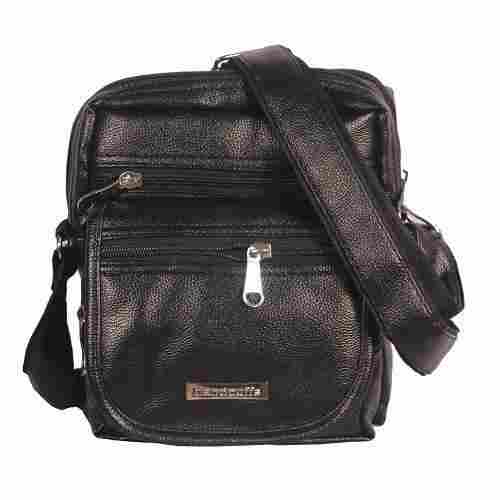 Outer Polyurethane And Inner Rexin Material Made 2 Compartments Black Color Mens Sling Bag