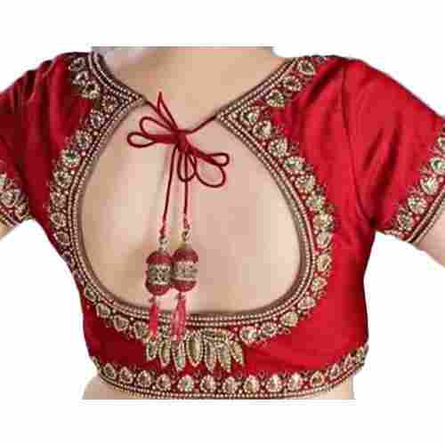 Maroon Party Wear Half Sleeves Regular Fit Skin Friendly Wrinkle Resistance Highly Comfortable And Relaxed Ladies Embroidered Designer Readymade Blouse