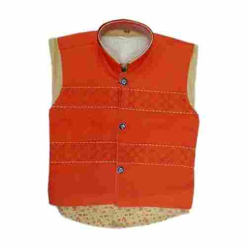 Kids Comfort Fit Button Closure Cotton Party Wear Orange Sleeveless Jacket