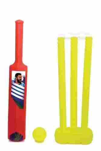 Red and Yellow Sticker Pasted Plastic Cricket Set Senior For Three Years and Elders Kids