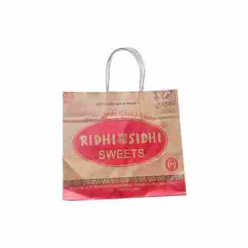 Disposable Brown Printed Paper Grocery Sweet Carry Bag With Handle For Shop Restaurant