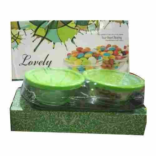 Microwave Safe Printed Pattern With Green Lid Kitchen Use Glass Crockery