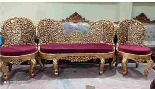 Living Room Teak Wood 5 Seater Golden Sofa Set