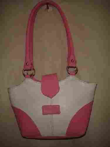Pink And White Very Spacious Multi Size Modern Design Ladies Leather Handbag For Formal And Party Wear