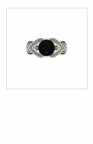 Gemone 3 Carat Black Diamond Ring In 14k White Gold With Halo Of White Diamonds