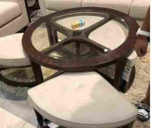 Non Foldable Upper Glass Coated Wooden Tea Table