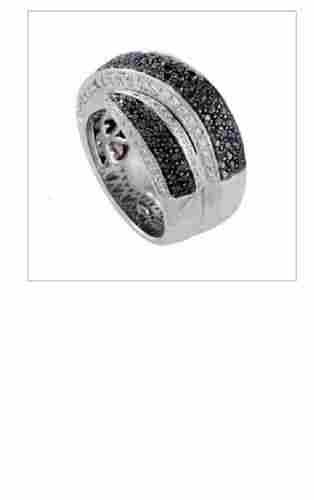 Polished Finished White And Black Diamond Cross Over Wide Band Ring With 14k White Gold