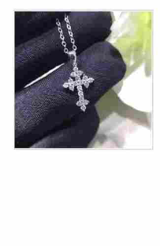Round Shape Coated Finish White Diamond Cross Pendant In 14k Gold For Christmas Gift