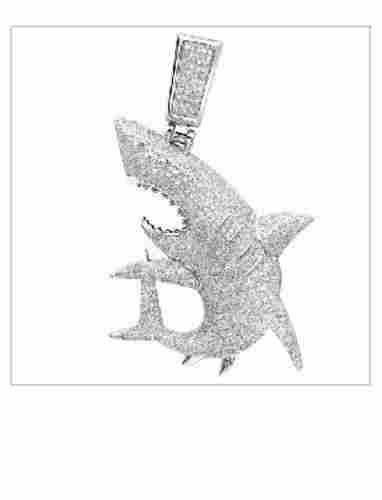 White Color Coated Finish 1.5 ct. White Diamond Shark Pendant For Men's In 14k Gold