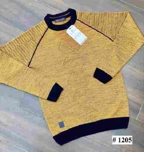 1205 Yellow Round Neck Casual Wear Full Sleeves Regular Fit Skin Friendly Mens Plain Woolen Pullover Sweater