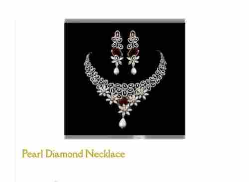 Attractive Look Pearl Shape Diamond Necklace Set for Party Purpose