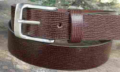 Fine Finish Men Semi Formal Brown Leather Belt With Silver Color Metal Buckle