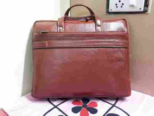Good Grip Tan Color Wide Space Plain Design Leather Laptop Bags For Office Uses