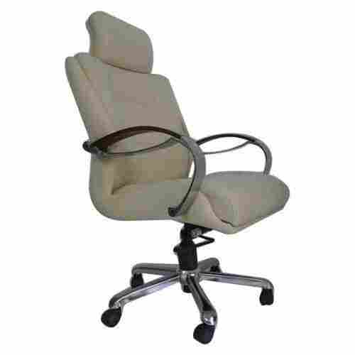 High Back Steel Base And Armrest Cream Color Office Revolving Leather Chairs