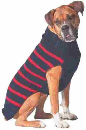 Navy Blue And Red Turtle Neck Sleeveless Regular Fit Ultra Warm Acrylic Knit Dog Striped Sweater