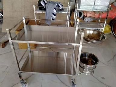 Fold-Able Rails Silver Stainless Steel Silver Rectangular Polished Finish Hospital Dressing Trolley