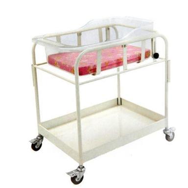Fold-Able Rails Stainless Steel Powder Coated White And Pink Four Wheel Hospital Baby Trolley