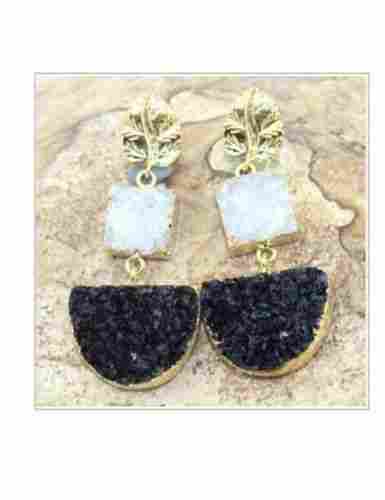 Artificial Black, White and Golden Color Attractive Design Daily Wear and Polished Finish Druzy Earring