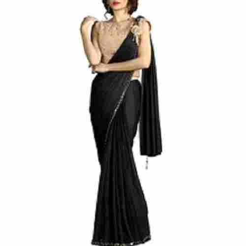 Black Party Wear Skin Friendly Ladies Lace Art Silk Plain Trendy Saree With Blouse Piece