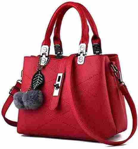 Multiple Purpose Use Designer Fancy Plain Red Leather Ladies Bag
