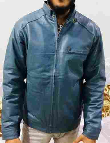 Small To Xl Size Full Sleeve Waterproof Plain Design Mens Blue Leather Jacket For Winters