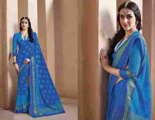 Beautiful And Gorgeous Casual Wear Skin Friendly Ladies Blue Chiffon Printed Saree 