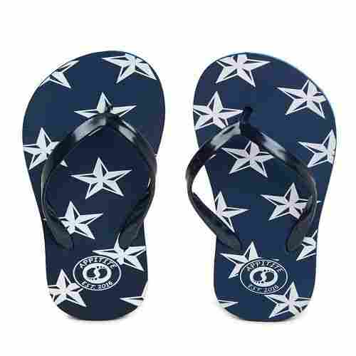 Blue Color Flip Flops Printed Rubber Casual Slipper For Women And Girls 