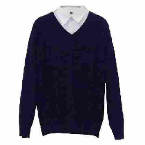 Blue V-Neck Full Sleeves Skin Friendly Regular Fit Boys Plain Cotton School Uniform Sweaters
