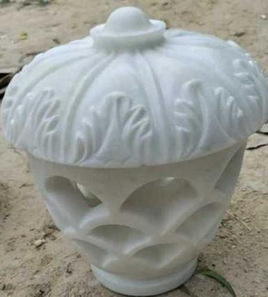 Plain White Handcrafted Outdoor Pillar Marble Lamp For Home