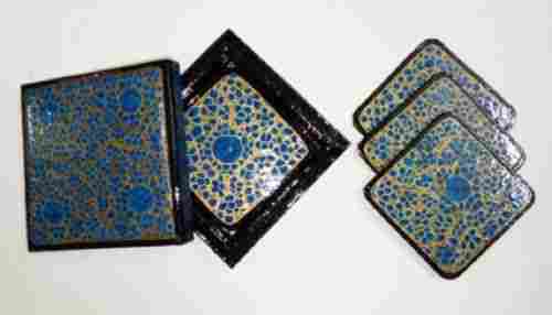 Blue Paper Mache Square Promotional Tea Coaster With Floral Patterns