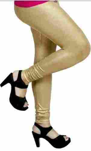 Golden Color Ankle Length Straight Fit Casual Wear Skin Friendly Ladies Plain Shimmer Leggings