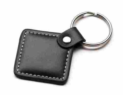 Black Color Plain Design Leather Keychain With Round Shape And Silver Color Metal Ring