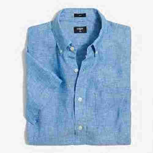 Blue Full Sleeves Regular Fit Casual Wear Skin Friendly Mens Handloom Plain Linen Shirts